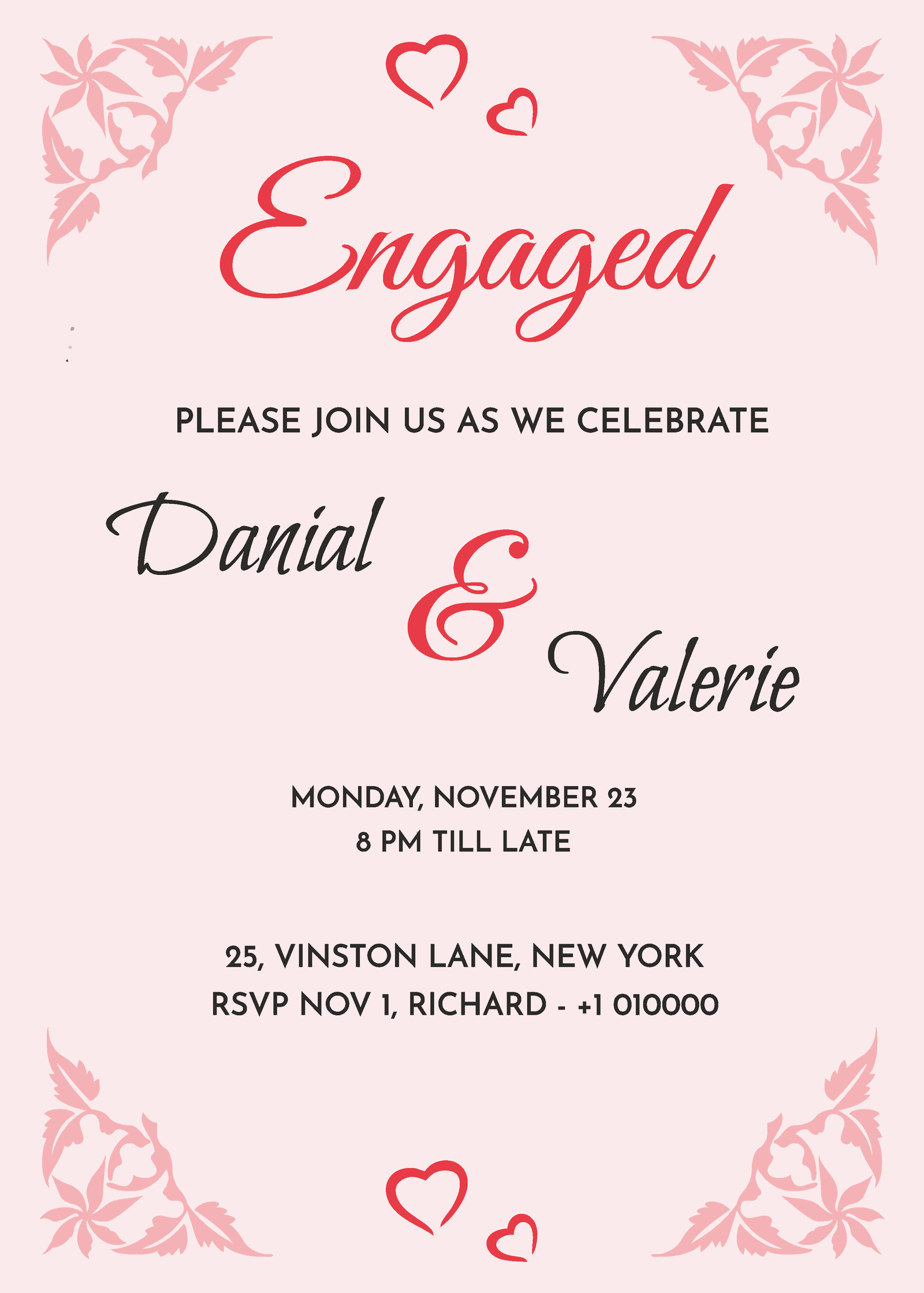 Engagement invitation valentine theme, pink heart shape ecard design