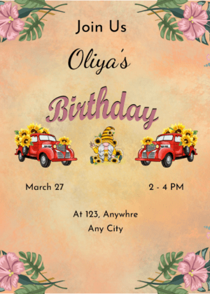 Sunflowr birthday card design, cartoon and sticker floral decoration