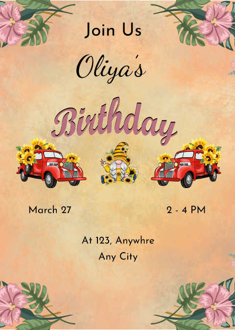 Sunflowr birthday card design, cartoon and sticker floral decoration