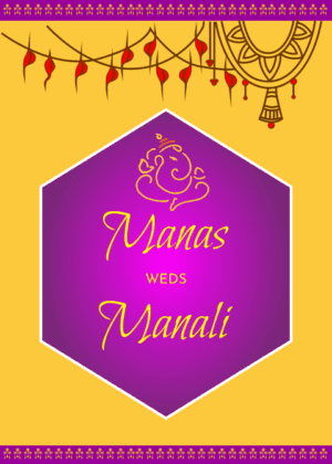 Vibrant Indian Hindu wedding invitation card, gradient and jhalar with ganesha