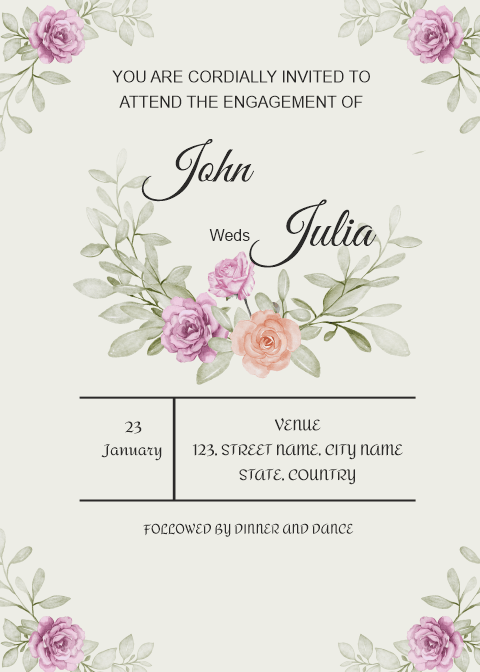 Best Engagement Card Design, Floral Wreath and flower decoration