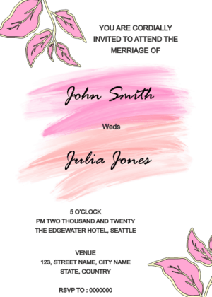 Brush Stroke wedding card design, hanging leaves