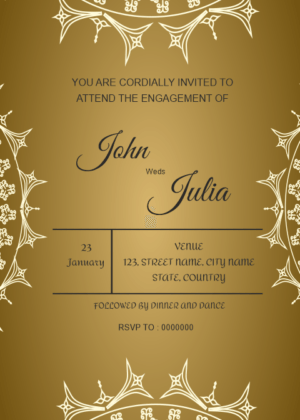 Digital Ring Ceremony Invitation Card, Golden Background with Mandala Decoration