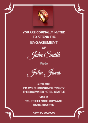 Engagement Invitation card with name editing, brown background with beautiful ring