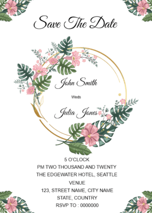 Floral Digital Invitation card design, floral Wreath with flower corner