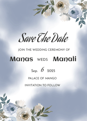 Floral Save the date card design, watercolor flower with brush stroke.