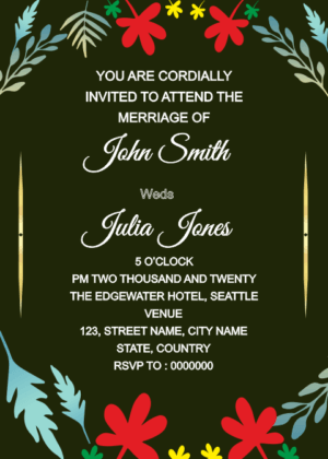 Hanging leaves digital Wedding Card design, editable online