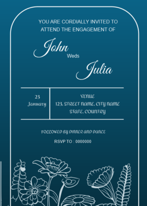 New Engagement Card Line art flower in bottom, and beautiful vibrant color