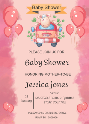 Teddy Bear Save The Date Invitation, Brush stroke and balloons decoration