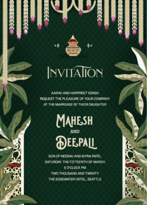 Best Wedding Card Design, Create green garden of your marriage invitation, banana leaves with kalash decoration.