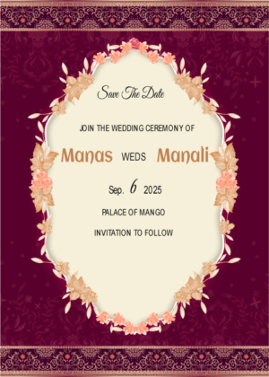 Latest Save The Date Card, Beautful Wreath of flowers, cute design