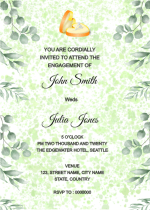 Leaves engagement invitation card design, beautiful leaves border with engagement ring clipart