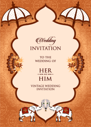 Best Indian Wedding Invitation card design, Auspicious Hindu symbols decoration over beautiful background.