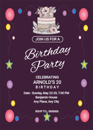 Cake Ceremony Birthday Invitation Card, Beautiful floral and cake decoration over coffee color background