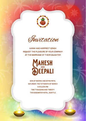 Boho engagement save the date card, Hindu auspicious Kalash decoration