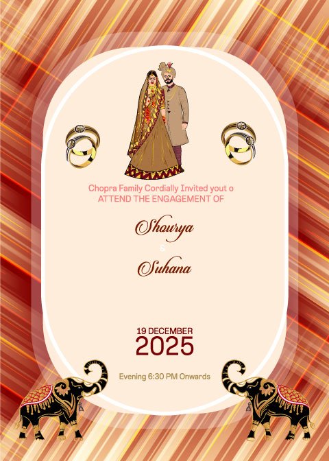 Caricature wedding invitation card, bride and groom cartoon decoration.