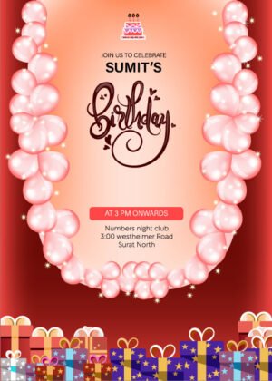 Birthday Invitation card online (free), beautiful balloon decoration over silky background