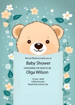 Baby Bear baby shower invitation card
