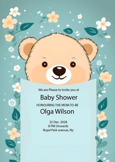 Baby Bear baby shower invitation card