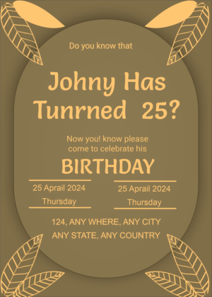 Adult birthday invitation, Minimalistic design, new color and leaves decoration.