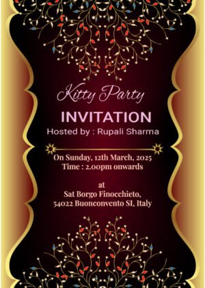 Kitty party e invitation Golden and dark brown design.