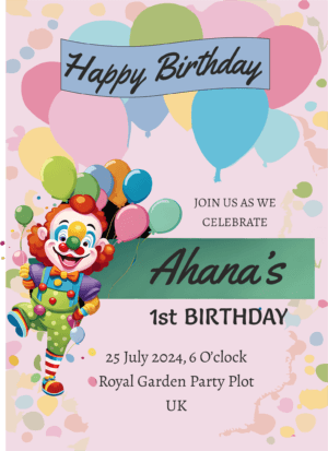 One year birthday invitation template.