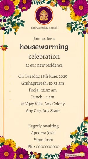 Floral Gruha Pravesh Evite Online for Free