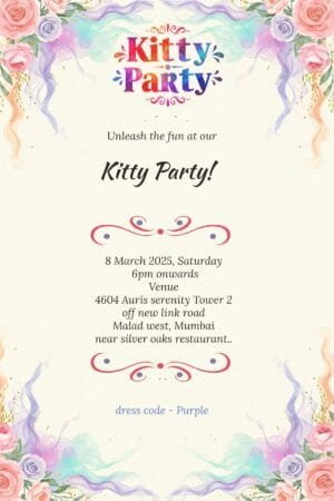 Rainbow themed kitty party invitation