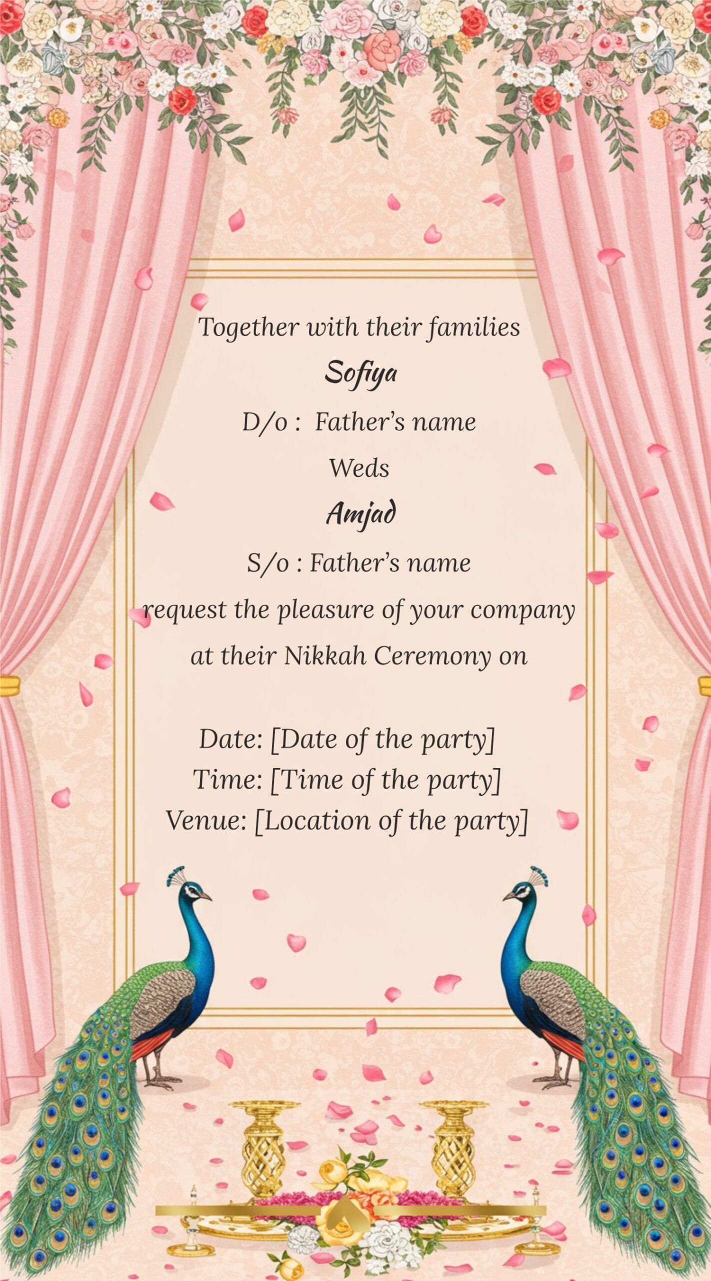 Custom wedding invitation template, online editable
