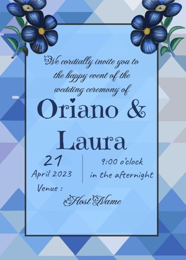 Blue wedding card evite