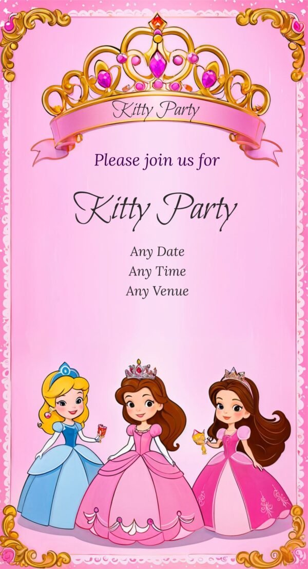 Princess Themed Kitty Party Invitation.