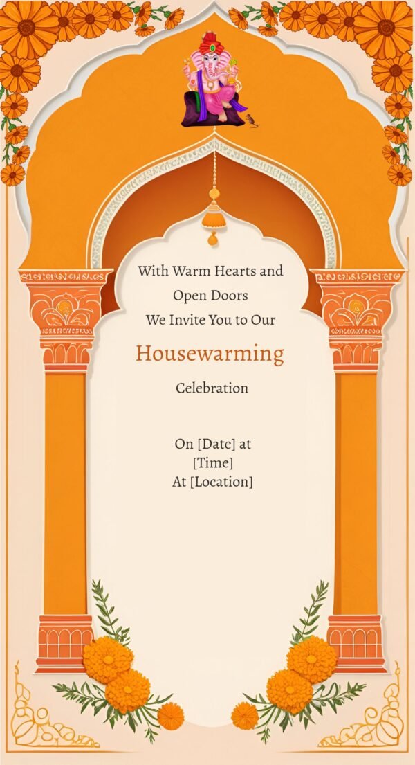 Indian housewarming invitation card.