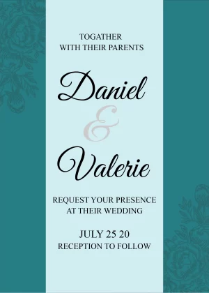 A modern wedding Invitation card, card has couple's names and venue, date date time