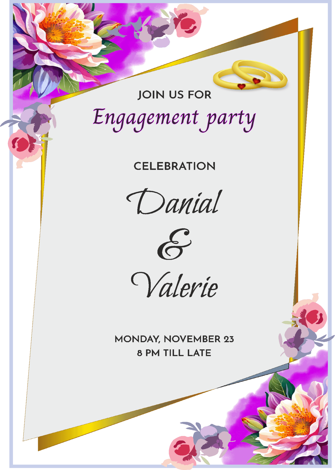 Engagement Invitation Floral Brush Stroke Cool Design Edit Online