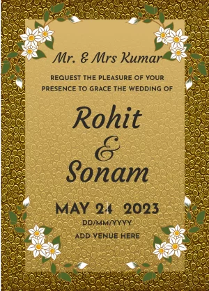 golden wedding ecard, create marriage invitation online with this beautiful golden border card design image