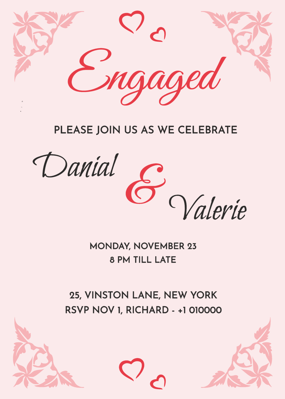 Engagement Invitation, Valentine Theme,, Edit On Cardmakerz