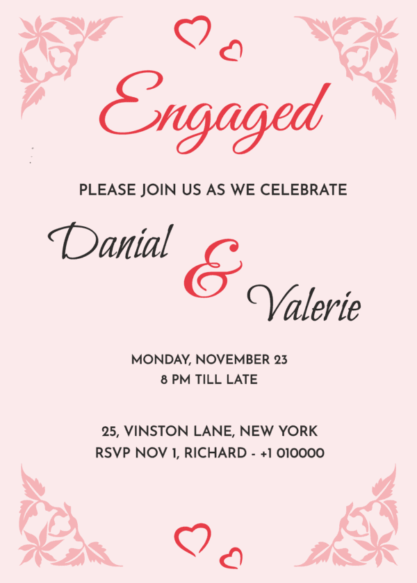 Engagement invitation valentine theme, pink heart shape ecard design
