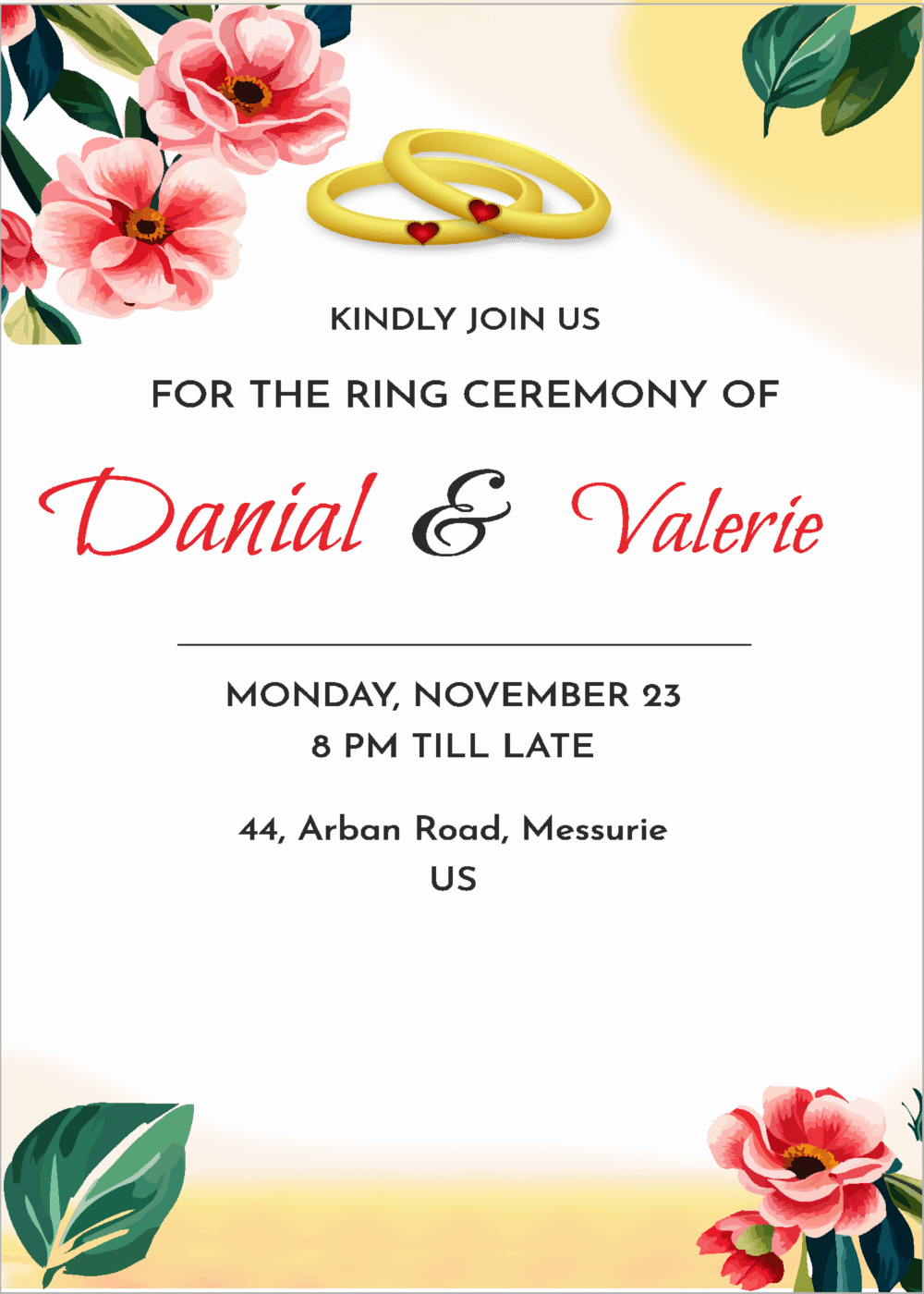 Engagement Invitation Card Yellow Brush Stroke Flower Theme engagement-invitation-card-yellow-brush-stroke-flower-theme