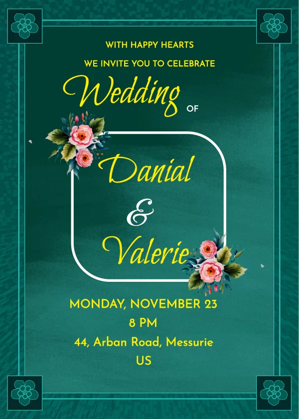 Emerald Embrace wedding invitation card
