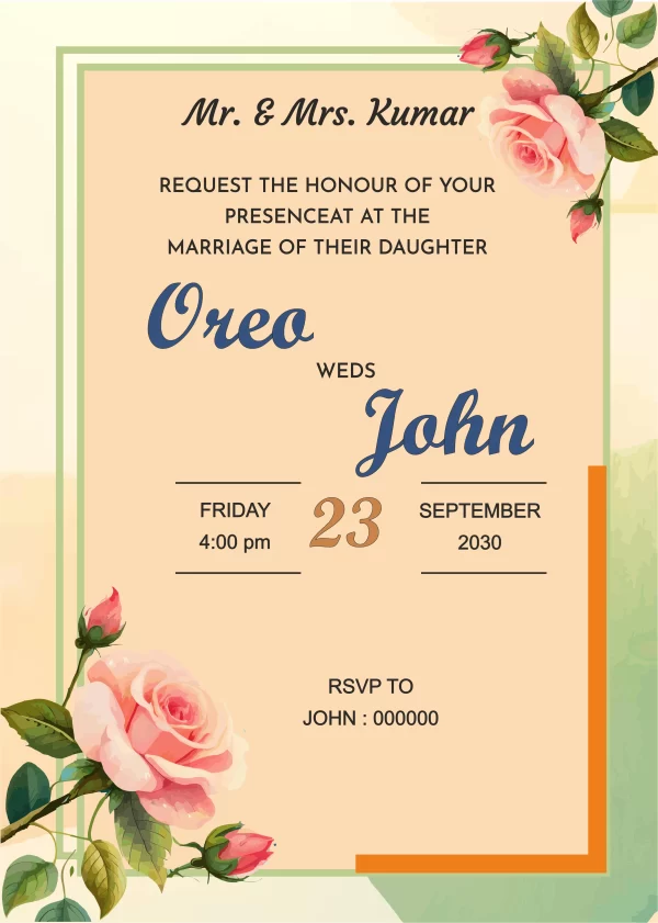 Watercolor rose pattern wedding Invitation card