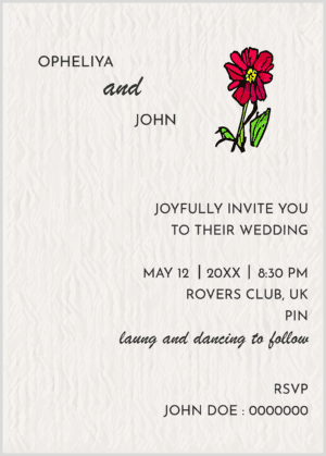 Rustic Wedding Invitation card textured background with wild flowers.