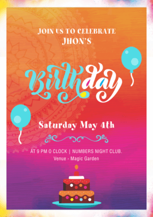 Balloon Birthday Invitation Card, beautiful latest design, vibrant dark color gradient