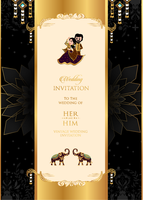 black golden wedding invitation