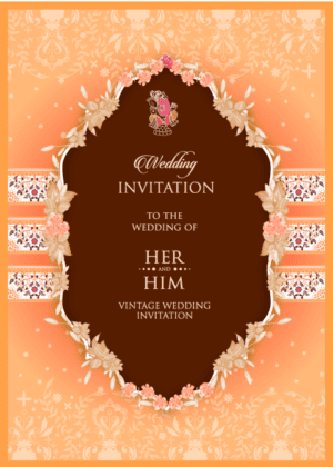 Wedding E-invite card, beautifully crafted ganesha with floral wreath
