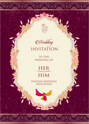 Wedding Invitation card Majestic Meroon, image ganesha and gathbandhan clipart