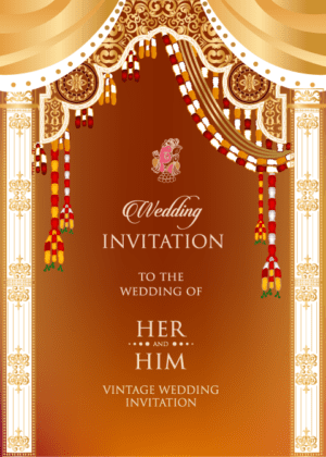Arch hanging garland golden wedding invitation card design, latest editable online