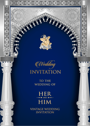Wedding Invitation Card, Silver arch and blue background, latest invitatio