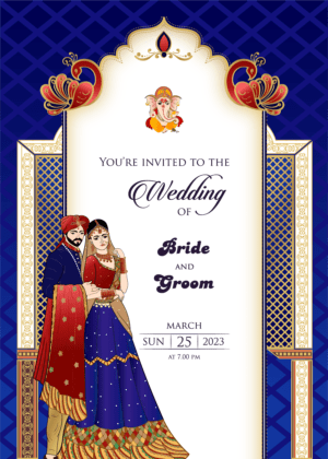 Celebrating their wedding with this indian pattern colorful Indian wedding invitation card