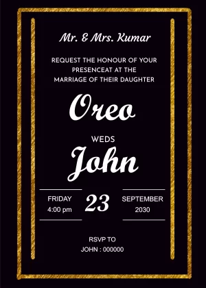 Dark brown golden border wedding invitation card