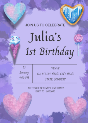 1st birthday invitation card, Create Birthday card online